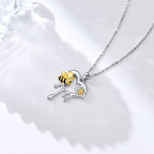 Bee Necklace Gifts Sterling Silver Love Heart Honey Bee Pendant Necklace Jewelry for Women Teens