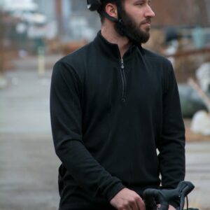 AERO|TECH|DESIGNS | Men's Long Sleeve Merino Wool Jersey | High Collar Performance Wool Blend Pullover | Medium | Black