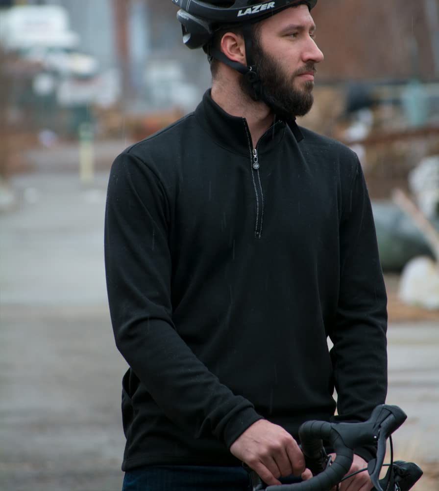 AERO|TECH|DESIGNS | Men's Long Sleeve Merino Wool Jersey | High Collar Performance Wool Blend Pullover | Medium | Black