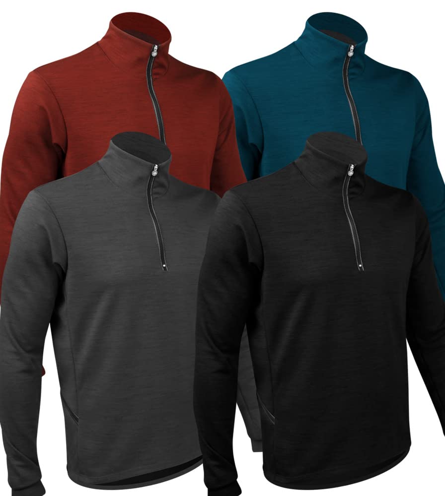 AERO|TECH|DESIGNS | Men's Long Sleeve Merino Wool Jersey | High Collar Performance Wool Blend Pullover | Medium | Black