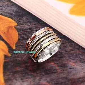 Spinner Ring Exclusive Multi band meditation 925 sterling silver ring Spinning fidget Silver worry ring silver jewelry (9)