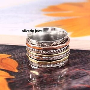 Spinner Ring Exclusive Multi band meditation 925 sterling silver ring Spinning fidget Silver worry ring silver jewelry (9)