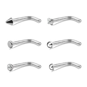 blisi nose rings titanium nose piercings screw for women nose rings l-shaped nose studs set for women men (6pcs set 5, 18g 6.5x2)