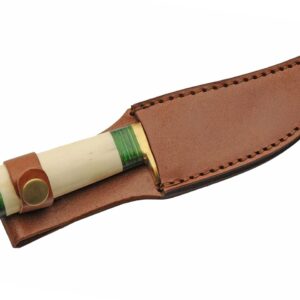 SZCO Supplies 203444-8 Wood and Bone Handled Upsweep Outdoor Hunting Knife with Leather Sheath, Green, 8.25" Length