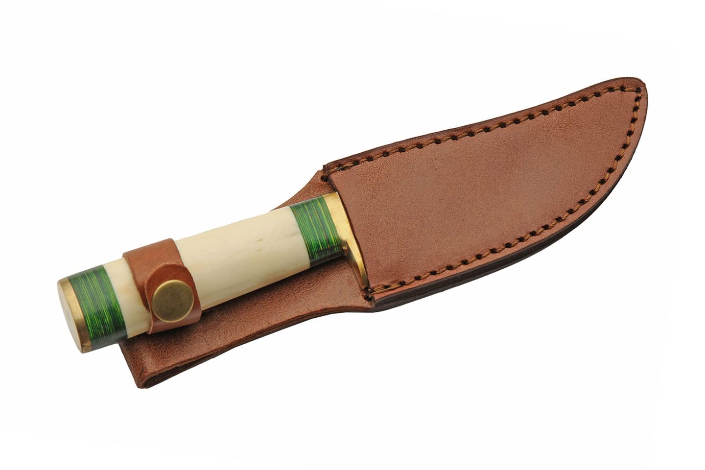 SZCO Supplies 203444-8 Wood and Bone Handled Upsweep Outdoor Hunting Knife with Leather Sheath, Green, 8.25" Length