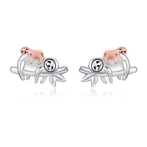 925 Sterling Silver Animals Earrings Hypoallergenic Stud Earrings Cute Animal Jewelry Unique Gifts for Women (Sloth Stud)