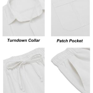 COOFANDY Mens Linen Yoga Outfits Casual Button Down Shirts with Pocket and Loose Pants All White Outfits for Men