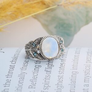 YoTreasure Rainbow Moonstone Swiss Blue Topaz 925 Sterling Silver Designer Ring Jewelry