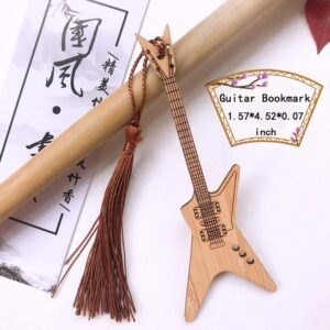 Bamboo Guitar Bookmark with Tassel Bass Bookmarks for Men Women Book Lovers Bass Guitar Band Gifts for Men Women Book Marks Accessories Unique Music Lover Gifts 4pcs