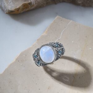 YoTreasure Rainbow Moonstone Swiss Blue Topaz 925 Sterling Silver Designer Ring Jewelry