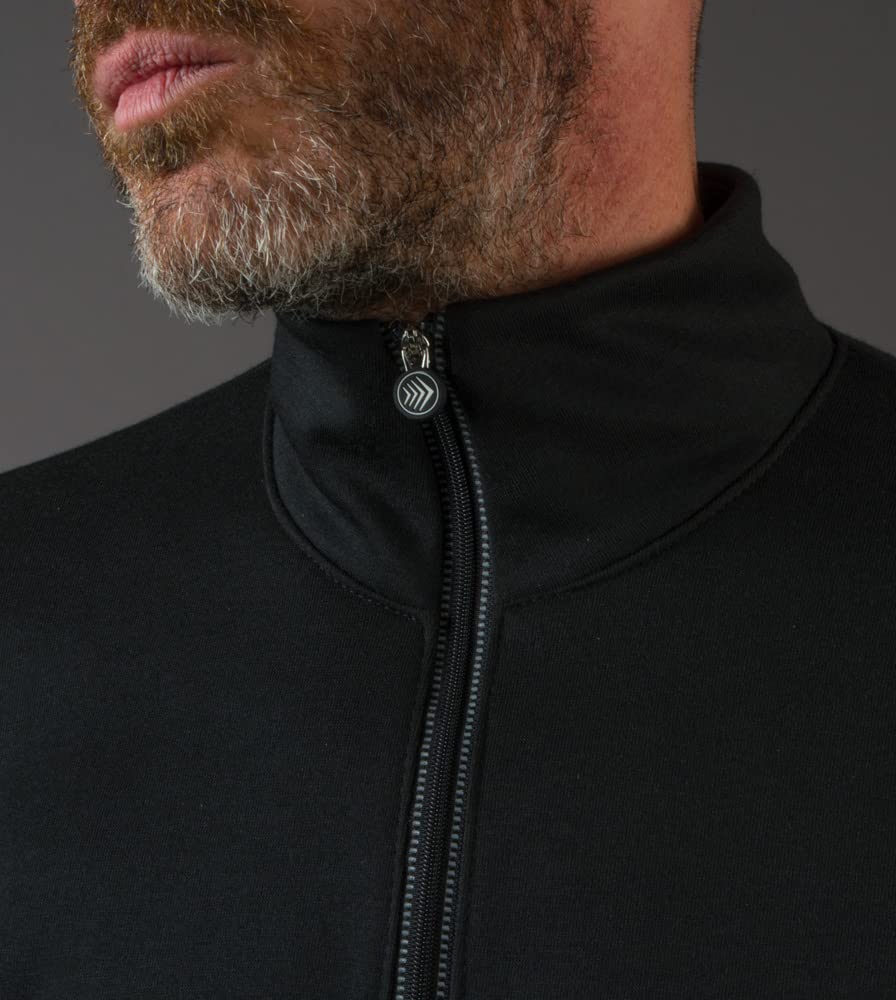 AERO|TECH|DESIGNS | Men's Long Sleeve Merino Wool Jersey | High Collar Performance Wool Blend Pullover | Medium | Black