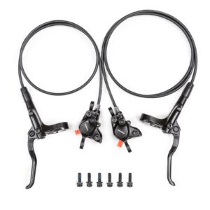 cyclon shimano mt200 mtb hydraulic disc brakes set, left front 800mm right rear 1400mm with rear pm/is adapter aluminum alloy hydraulic bike brakes, dual disc piston fit 160mm rotors hydrauli brakes