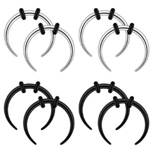 Qmcandy 8pcs 16G Stainless Steel Black Silver Pinchers Septum Piercing Horseshoes Nose Rings Buffalo Taper with Black O-Rings, 00g