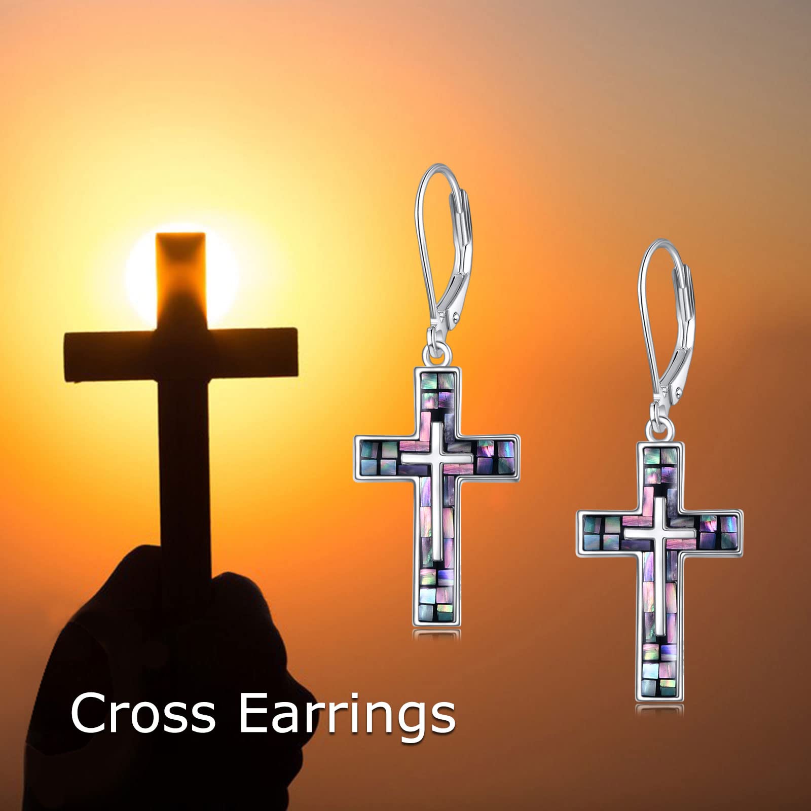 YFN Cross Earrings Sterling Silver Abalone Shell Cross Earrings Dangle Drop Earrings Jewelry Gifts for Women