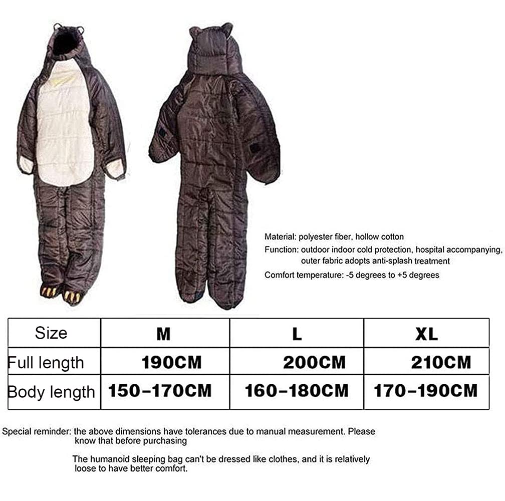 JOTOUCH Wearable Sleeping Bag 3 Season Bear-Shaped Sleeping Bag Camping Adults Full Body Sleep Pouch for Camping,Traveling, Hammocks, Hiking, Backpacking, Lounging(XL)