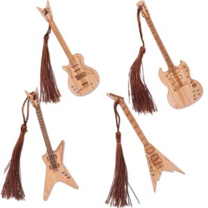 bamboo guitar bookmark with tassel bass bookmarks for men women book lovers bass guitar band gifts for men women book marks accessories unique music lover gifts 4pcs