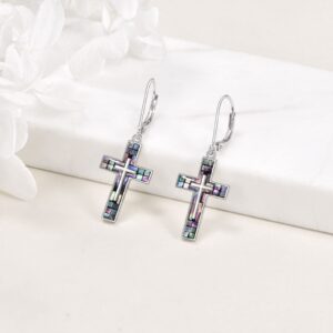 YFN Cross Earrings Sterling Silver Abalone Shell Cross Earrings Dangle Drop Earrings Jewelry Gifts for Women