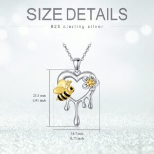 Bee Necklace Gifts Sterling Silver Love Heart Honey Bee Pendant Necklace Jewelry for Women Teens