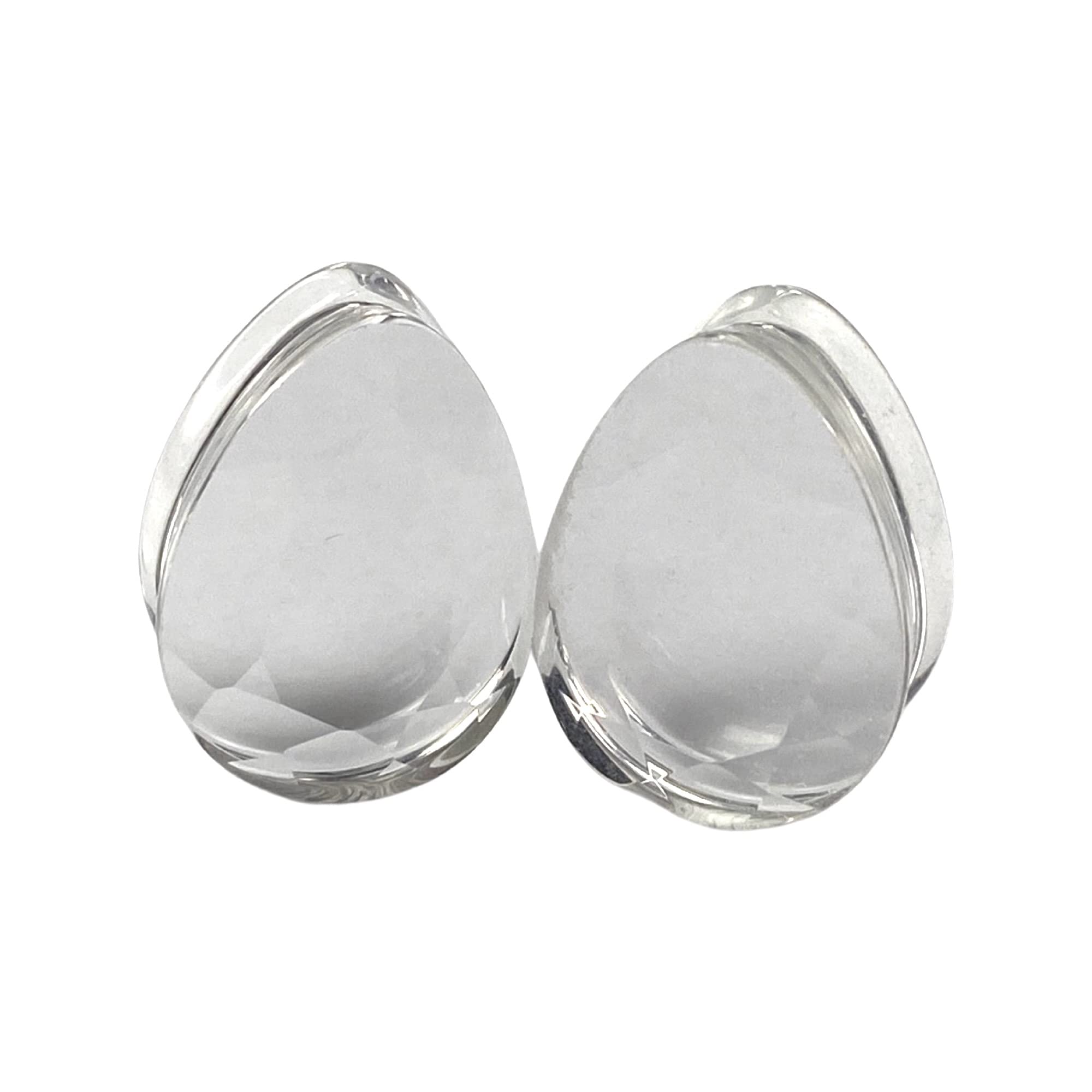 Mystic Metals Body Jewelry Pair of Faceted Clear Glass Teardrop Plugs (PG-576) (3/4" (19mm))