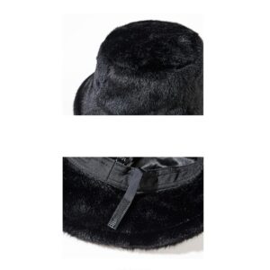 CZEVIP Black Faux Fur Bucket Hat Soft Warm Winter Fuzzyy Bucket Hat Fluffy Winter Hats for Women Men Furry Bucket Hat Unisex