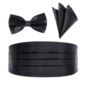 blingkingdom men's satin cummerbund pretied bow tie breast pocket handkerchief set for special occassions