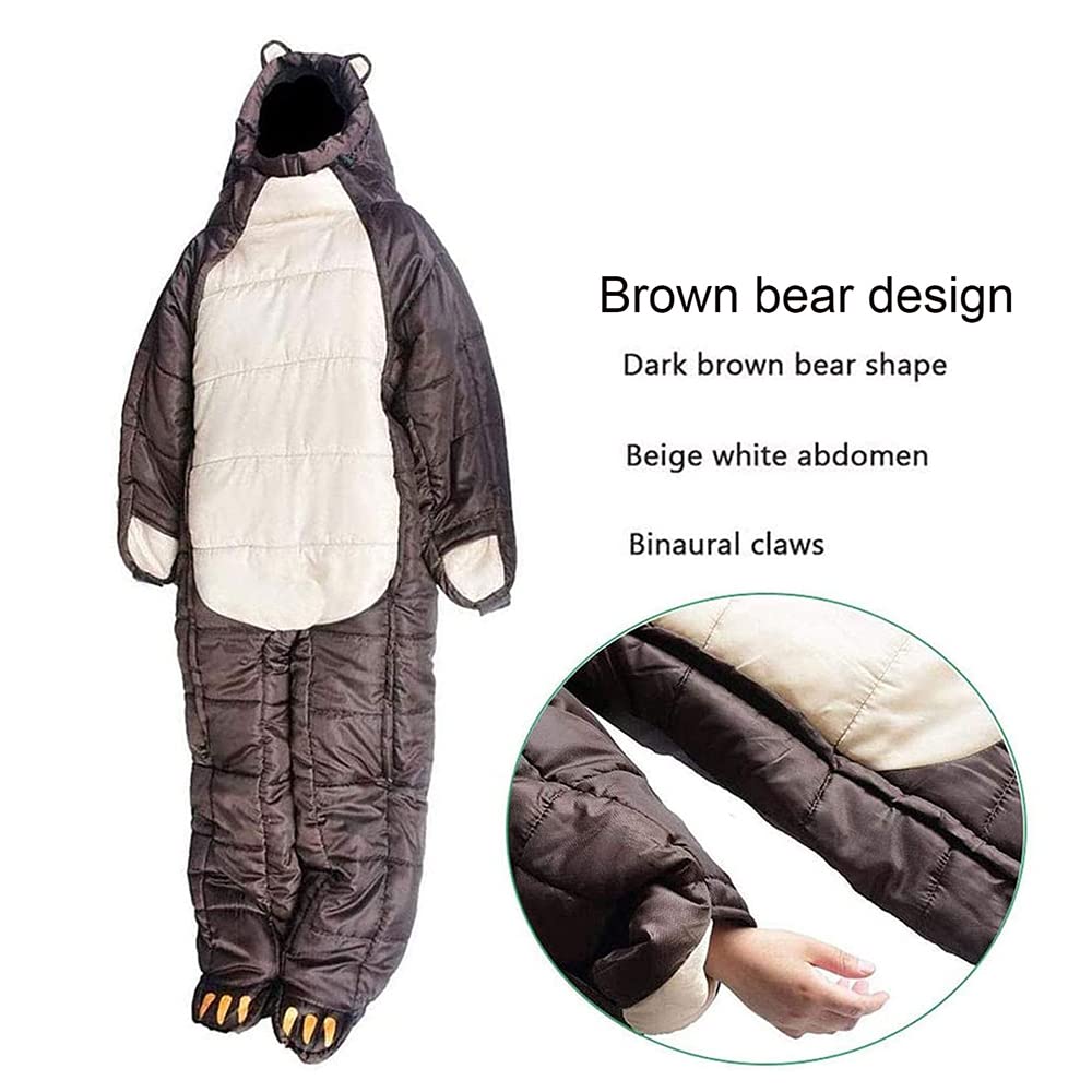 JOTOUCH Wearable Sleeping Bag 3 Season Bear-Shaped Sleeping Bag Camping Adults Full Body Sleep Pouch for Camping,Traveling, Hammocks, Hiking, Backpacking, Lounging(XL)