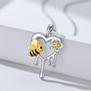 Bee Necklace Gifts Sterling Silver Love Heart Honey Bee Pendant Necklace Jewelry for Women Teens