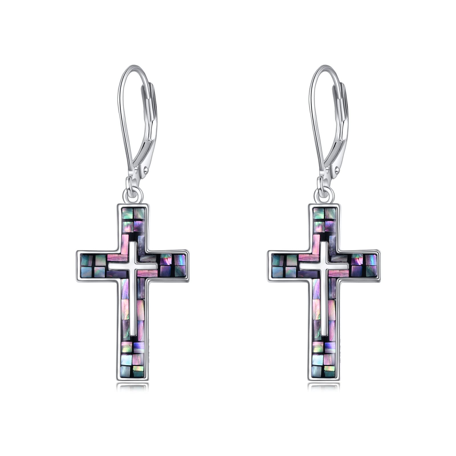 YFN Cross Earrings Sterling Silver Abalone Shell Cross Earrings Dangle Drop Earrings Jewelry Gifts for Women