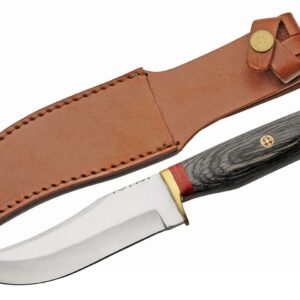 SZCO SUPPLIES 10” Black Wood Handled Upsweep Outdoor Hunting Knife With Leather Sheath