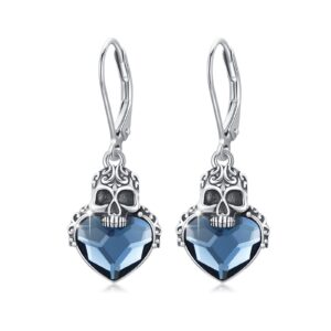 Skull Earrings for Women 925 Sterling Silver Skull Dangle Drop Earrings Gothic Earrings Skull Crystal Earrings Skull Jewelry Gifts for Women