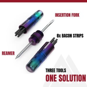 KOM Cycling Tubeless Tire Repair Kit for Bikes 8 Colors! Fixes Mountain Bike and Road Bicycle Tire Punctures – includes Tire Repair Fork Reamer, 8 Bacon Strips. Tubeless Bike Repair Kit (Iridescent)