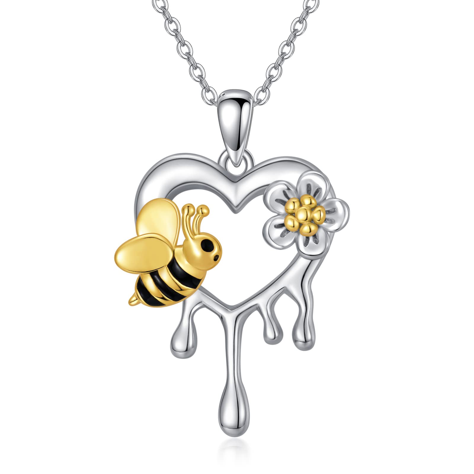 Bee Necklace Gifts Sterling Silver Love Heart Honey Bee Pendant Necklace Jewelry for Women Teens