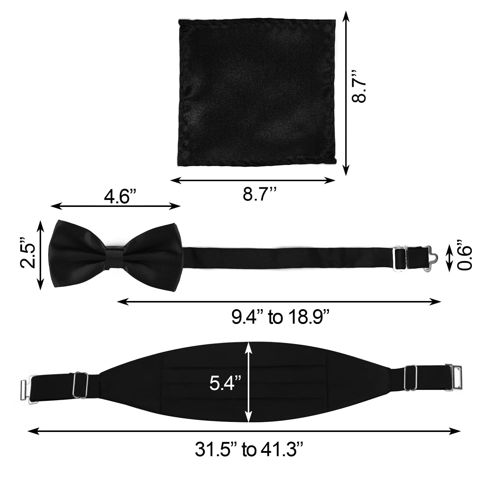 BlingKingdom Men's Satin Cummerbund Pretied Bow Tie Breast Pocket Handkerchief Set for Special Occassions