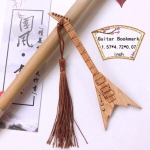 Bamboo Guitar Bookmark with Tassel Bass Bookmarks for Men Women Book Lovers Bass Guitar Band Gifts for Men Women Book Marks Accessories Unique Music Lover Gifts 4pcs