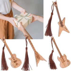 Bamboo Guitar Bookmark with Tassel Bass Bookmarks for Men Women Book Lovers Bass Guitar Band Gifts for Men Women Book Marks Accessories Unique Music Lover Gifts 4pcs