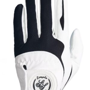 SIMPLE SYMBOL Men's Golf Glove Premium Synthetic Leather,Net Fabric,Stable Grip,Six Pack Value Left Hand Right Hand（Left is Wear on Left Hand,Right is Wear on Right Hand）(Black,S,Left)