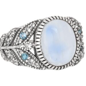 YoTreasure Rainbow Moonstone Swiss Blue Topaz 925 Sterling Silver Designer Ring Jewelry