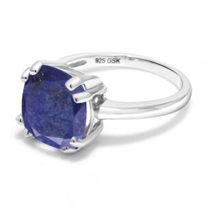 Gem Stone King 925 Sterling Silver Blue Lapis Double Prong Ring For Women (3.50 Cttw Cushion 10MM, Available In Size 5, 6, 7, 8, 9)