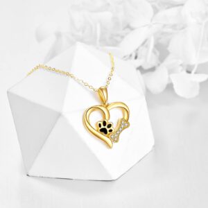 KECHO 14k Gold Paw Print Necklace for Women, Gold Heart Pendant Jewelry Gifts for Her (Heart-2)