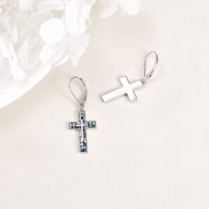 YFN Cross Earrings Sterling Silver Abalone Shell Cross Earrings Dangle Drop Earrings Jewelry Gifts for Women