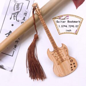 Bamboo Guitar Bookmark with Tassel Bass Bookmarks for Men Women Book Lovers Bass Guitar Band Gifts for Men Women Book Marks Accessories Unique Music Lover Gifts 4pcs