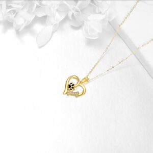 KECHO 14k Gold Paw Print Necklace for Women, Gold Heart Pendant Jewelry Gifts for Her (Heart-2)