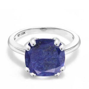 gem stone king 925 sterling silver blue lapis double prong ring for women (3.50 cttw cushion 10mm, available in size 5, 6, 7, 8, 9)