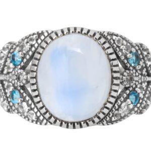 YoTreasure Rainbow Moonstone Swiss Blue Topaz 925 Sterling Silver Designer Ring Jewelry