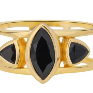 YoTreasure Black Onyx Solid 14K Gold Plated Over 925 Silver 3 Stone Ring (10)