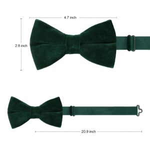 PACGOTH Bow Ties for Men Pre-Tie Bow Ties Vintage Tuxedo Velvet Bow Ties Cufflinks Pocket Square Sets With Gift Box (Dark Green)