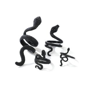 caiyao 4pcs punk gothic reptile serpent snake stackable ring set for women men friend vintage animal cobra statement finger ring cool halloween exaggerated jewelry gift-c black