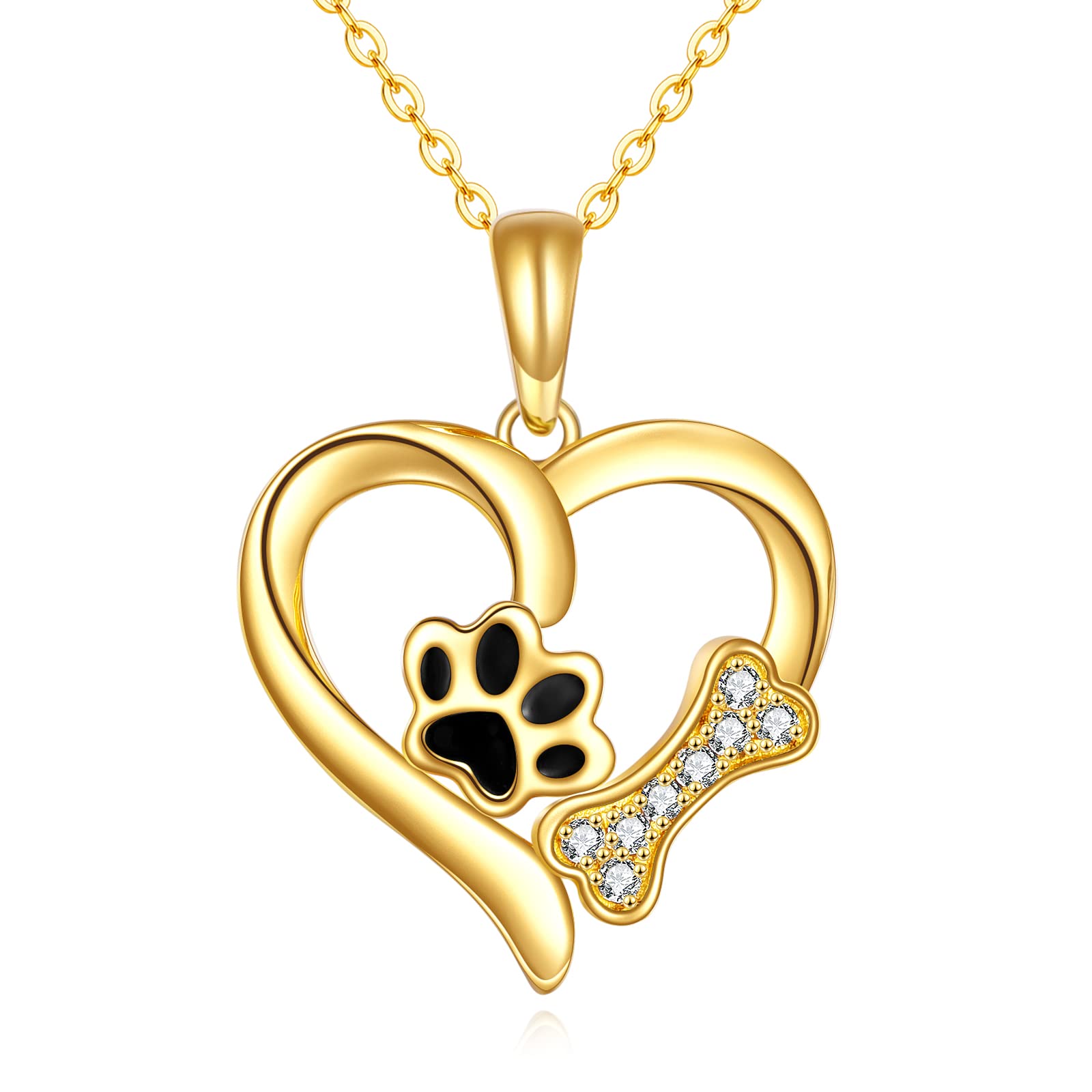 KECHO 14k Gold Paw Print Necklace for Women, Gold Heart Pendant Jewelry Gifts for Her (Heart-2)