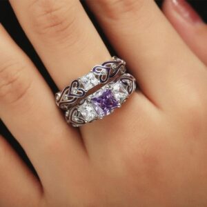 ZALKARI Princess Cut 3.10 Ct Purple Amethyst & VVS1/D Diamond Women,'s Engagement, Wedding Bridal Ring Set White Gold Plated