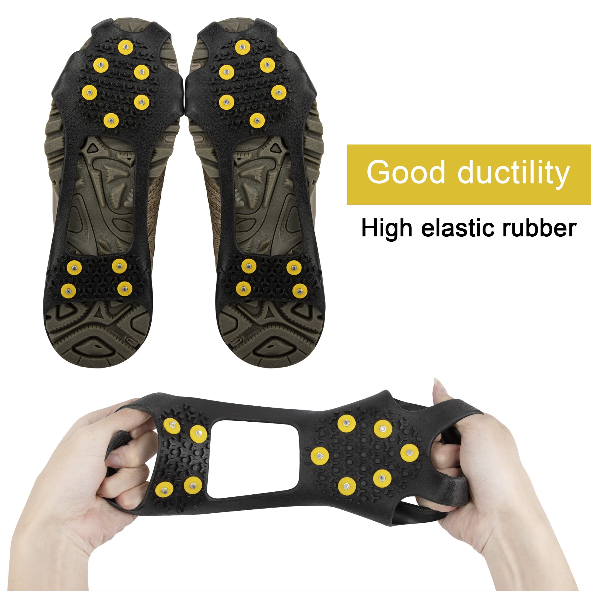 Ice Cleats Snow Traction Cleats for Shoes and Boots Lightweight Yellow Stainless Steel Non-Slip 10 Spikes for Men and Women, Crampon for Walking on Ice and Snow Mountaineering Ice Fishing (1 pair)